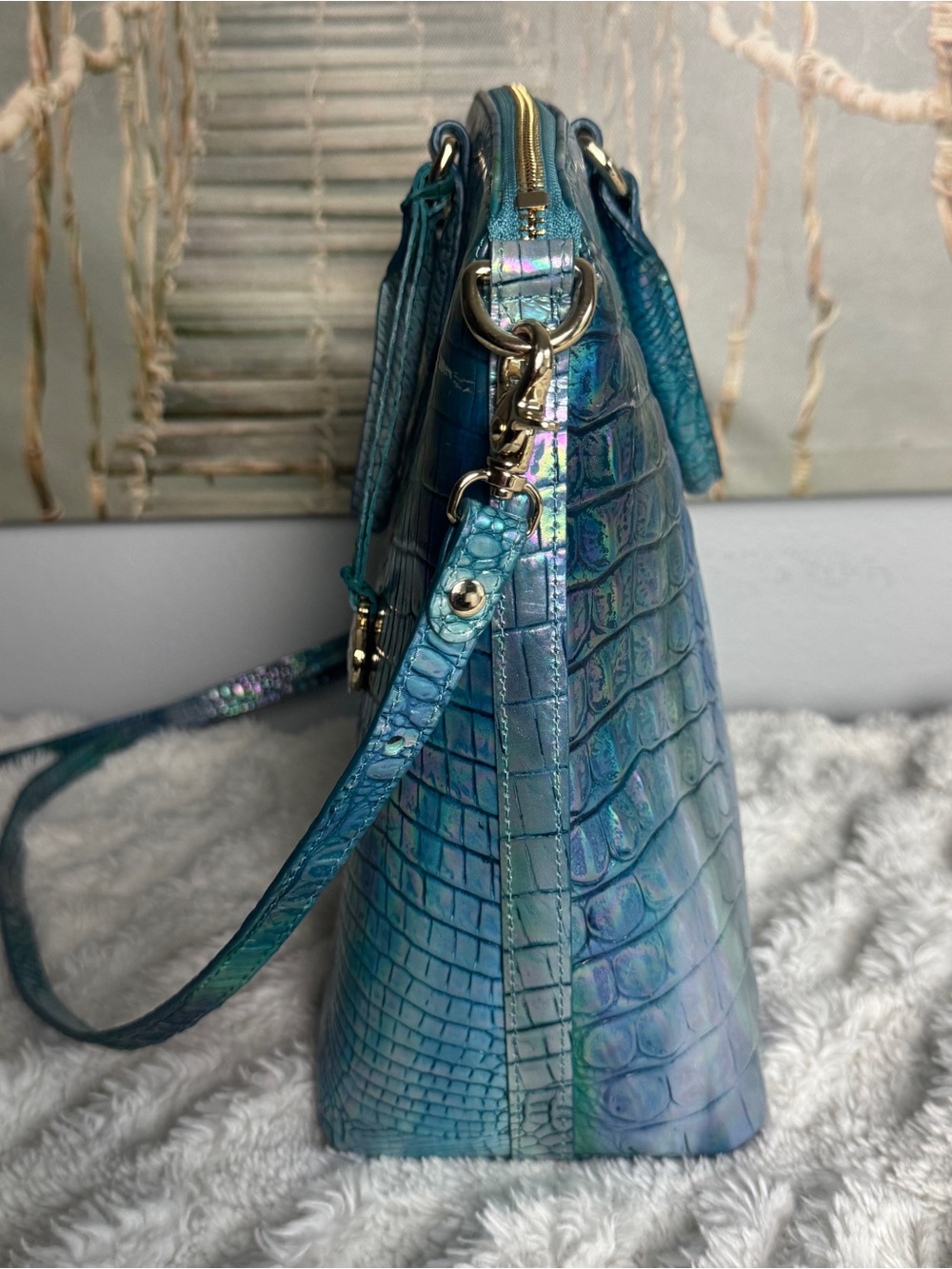 NWT Brahmin Large Duxbury Satchel Blue Topaz Melbourne Leather - Picture 5 of 9